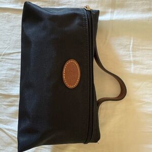 Long Champ Le Pliage Black Toiletry Bag with Leather Accents